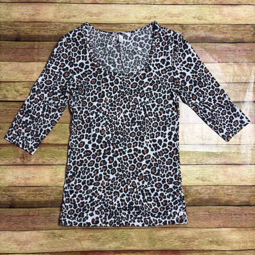 Victorias Secret Leopard Print Top XS 3/4 Sleeve Scoop Neck Animal Print Y2K